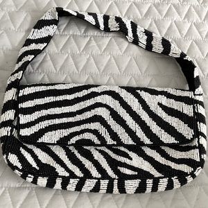 White House Black Market Black and White Beaded Zebra Shoulder Bag